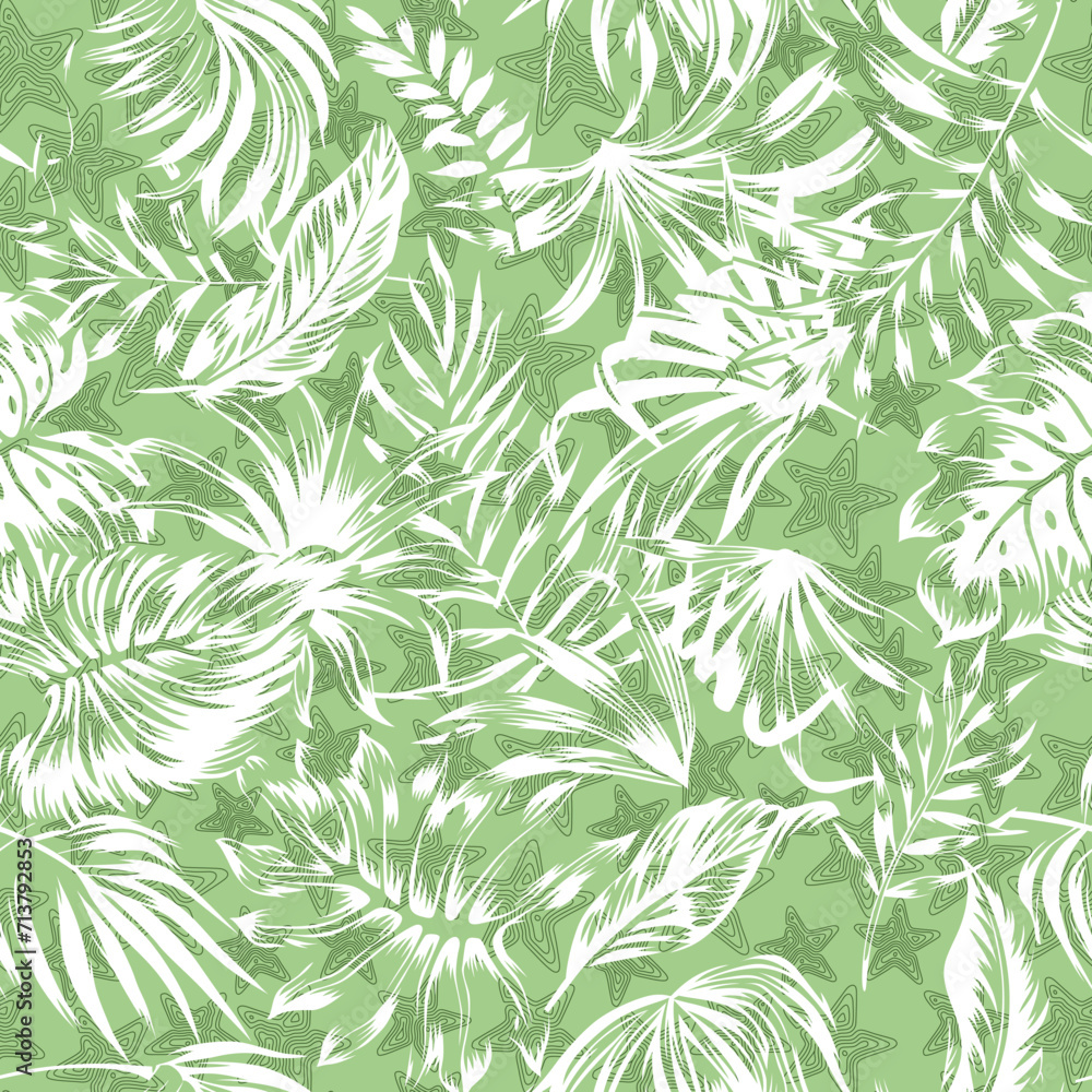 seamless vector leaves pattern on green background