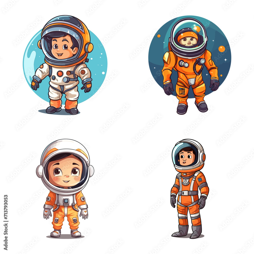 set of astronaut cartoon characters