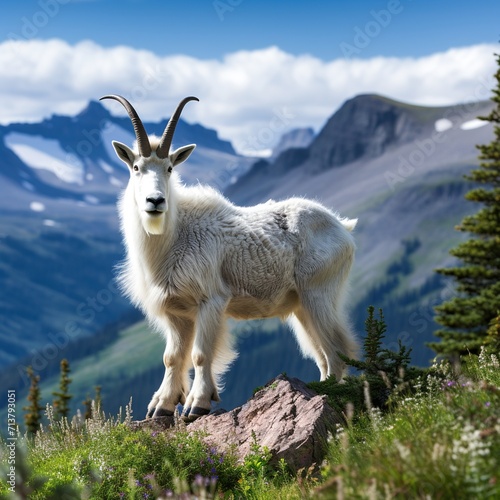 Wild mountain goats in Logan Pass Logan Pass is located along the Continental Divide in Glacier National Park, in the U.S. state of Montana photo