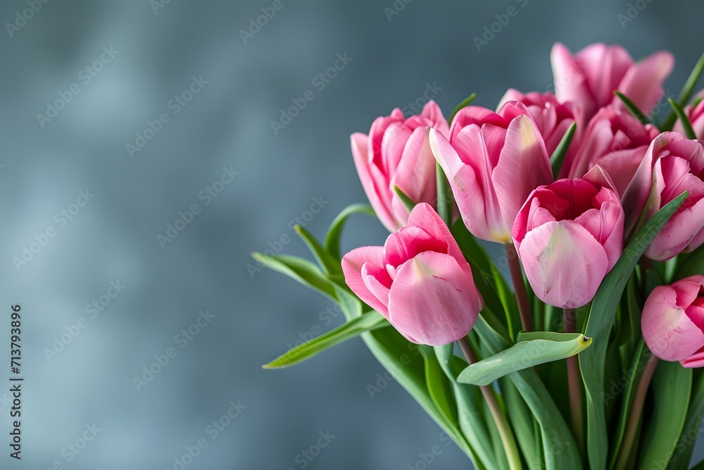 Fototapeta premium Mother's Day Blossoms: Tulips with Petals and Ribbon