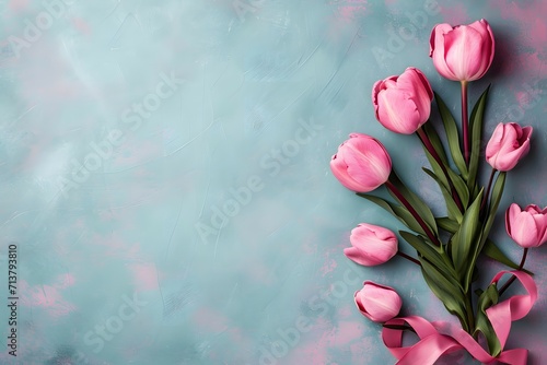 Mother's Day Blossoms: Tulips with Petals and Ribbon