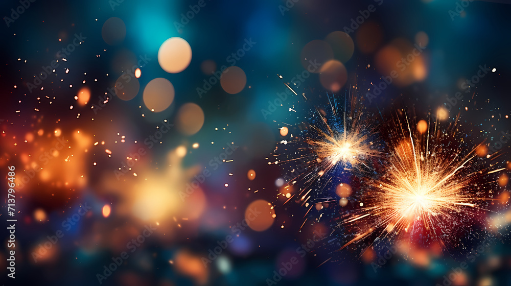 Naklejka premium Beautiful creative holiday background with fireworks and sparkles