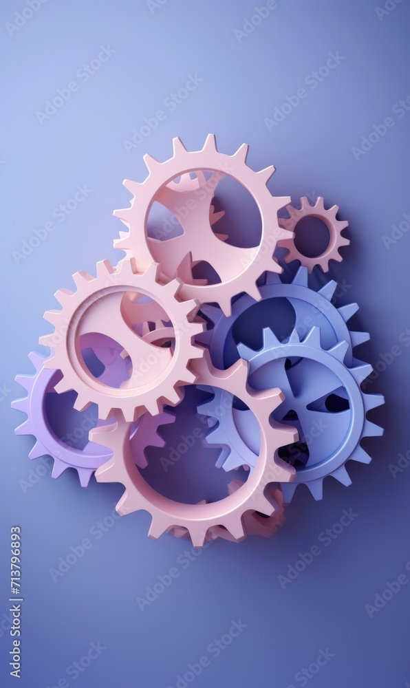 Gears on a blue background 3d illustration. Generative AI. Gears on a blue background 3d illustration. Generative AI.