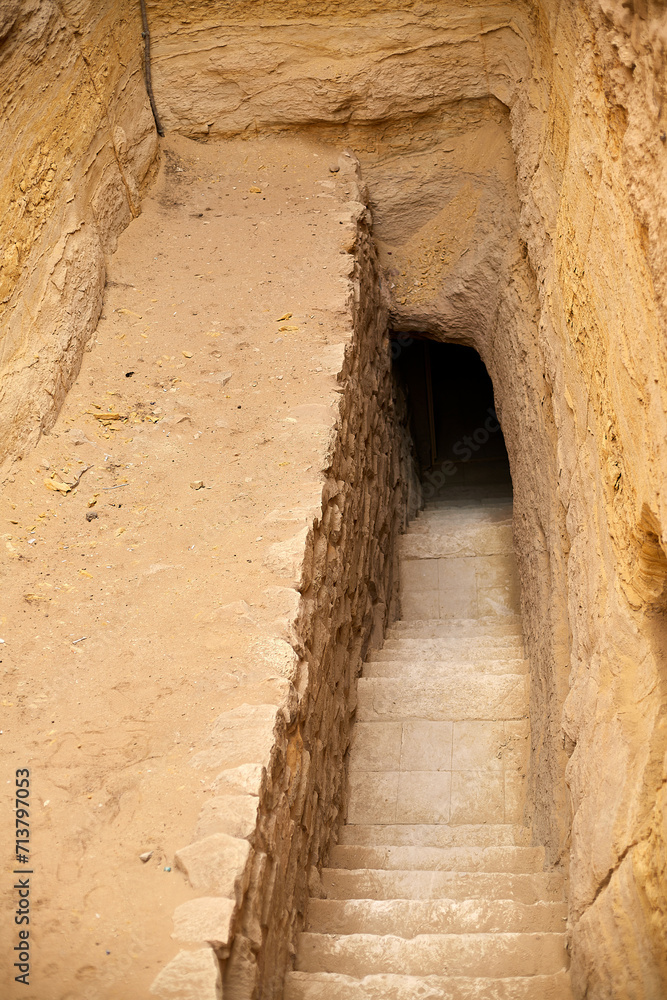 The stairway entrance to the South Tomb in Djoser pyramid complex, dedicated to the royal Ka - Saqqara, Egypt