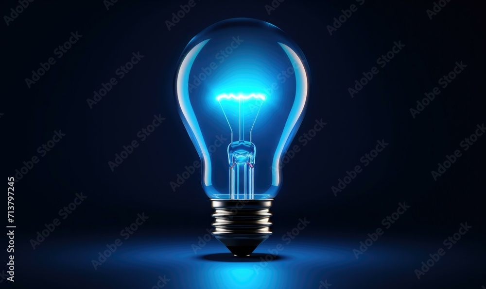 A glowing light bulb on a dark background. Generative AI. A glowing light bulb on a dark background. Generative AI.