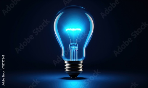 A glowing light bulb on a dark background. Generative AI.