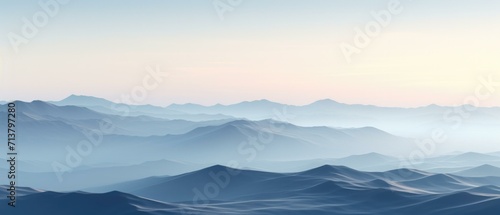 A mountain range with a blue sky and fog. Generative AI.
