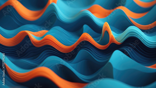 Creative Technology background Wavy Blue and Orange 3D Cubes Graph Bars Raised Embossed