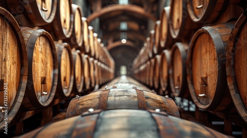 Fotografie, Tablou Barrels of whisky, bourbon, and scotch wine. Generative Ai.
