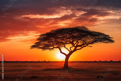 Silhouette photo of African trees at sunset in the savanna