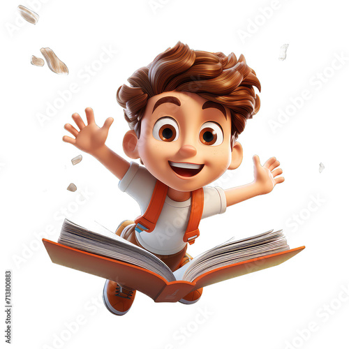 3D Render of a Little Boy with a book in his hand on transparent background