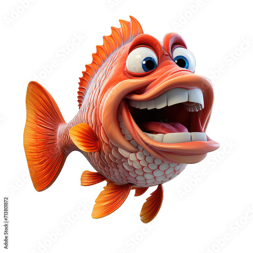 3d cartoon fishes isolated on transparent background