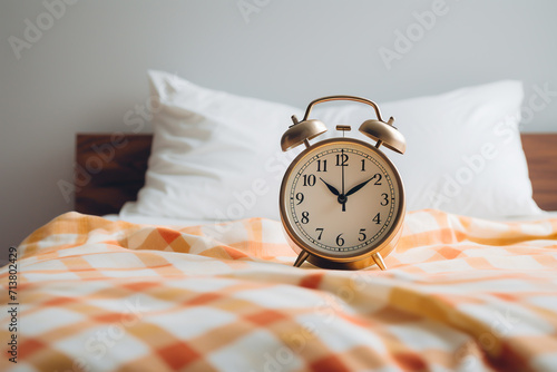 Alarm clock on bed