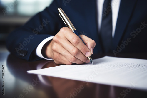 Businessman hand signing on document contract  closeup shot