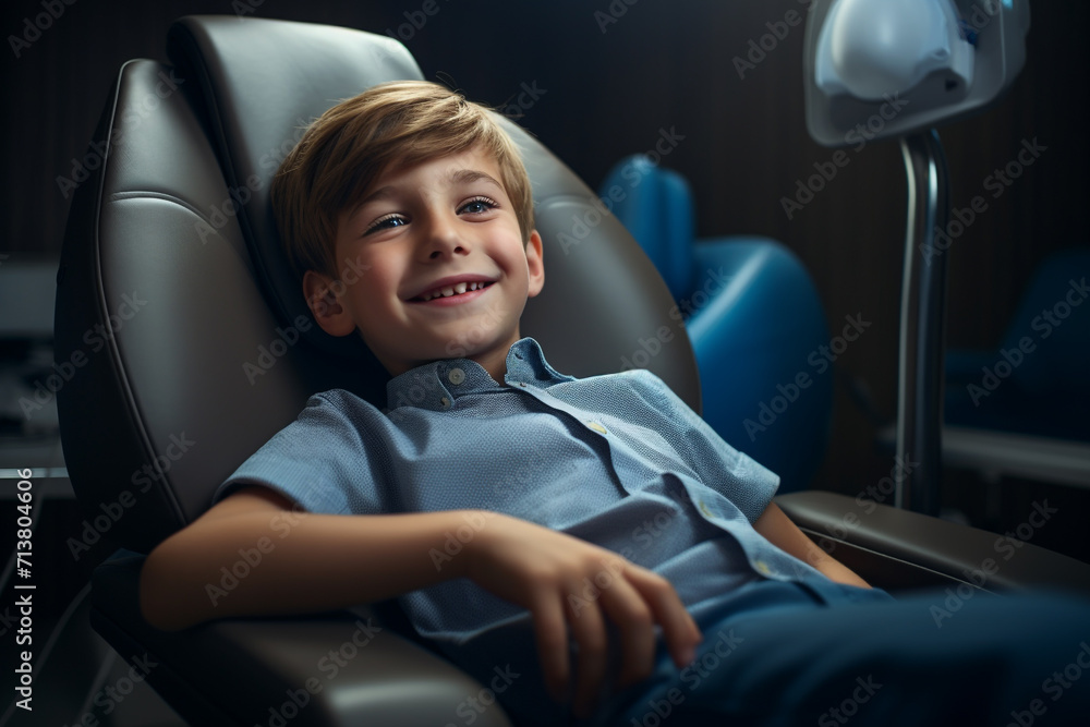 Kid smiling on dental chair Kid smiling on dental chair