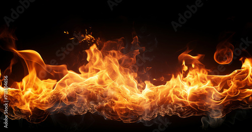 Intense abstract burning fire wallpaper header with red hot flames on black background
