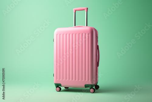 Travel luggage on color background