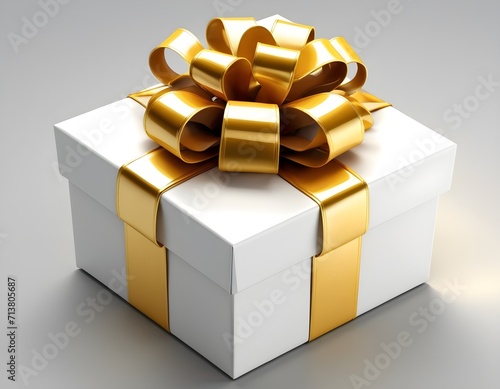 3D gift box wrapped golden ribbon photo