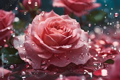Enchanting Love Glistening Dewdrops on Velvety Rose Petals | Valentine Concept 