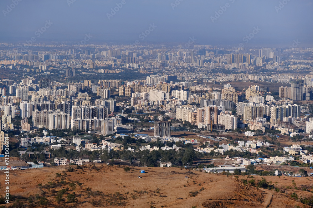 Beautiful Cityscape of Pune city from Bopdev Ghat, Pune, Maharashtra, India