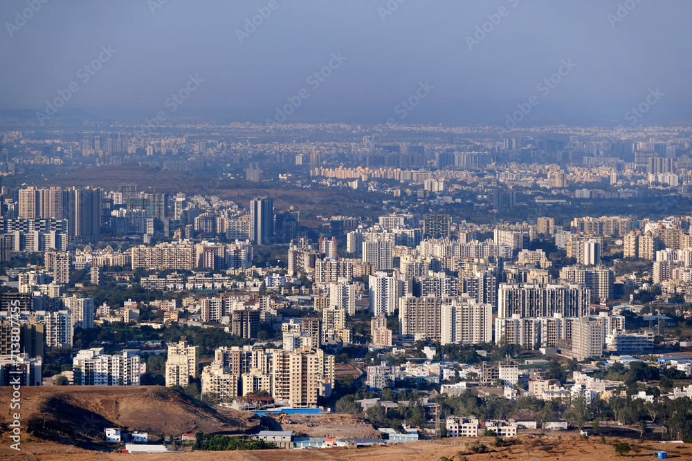 Beautiful Cityscape of Pune city from Bopdev Ghat, Pune, Maharashtra, India