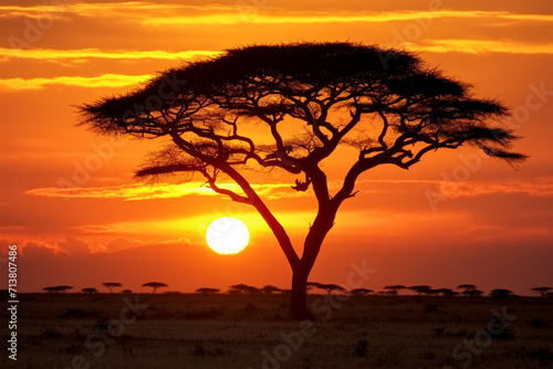 Silhouette photo of African trees at sunset in the savanna