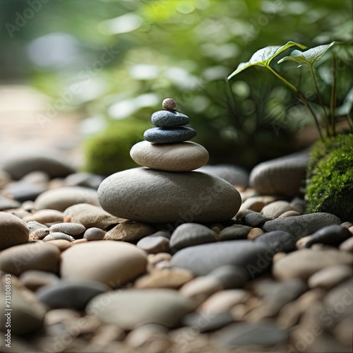 Immerse in the tranquility of a Zen garden during a misty morning