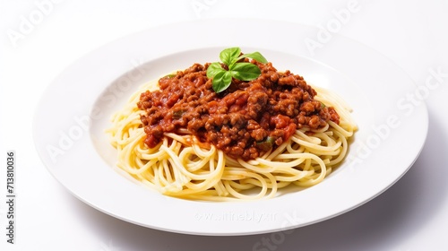 Spaghetti on plate, on a white background. Generative AI