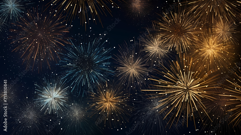 Naklejka premium Beautiful fireworks background at night for holiday decoration