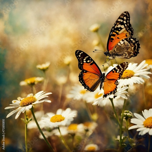 Butterflies sitting on daisy flowers