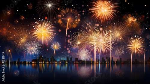 Beautiful fireworks background at night for holiday decoration