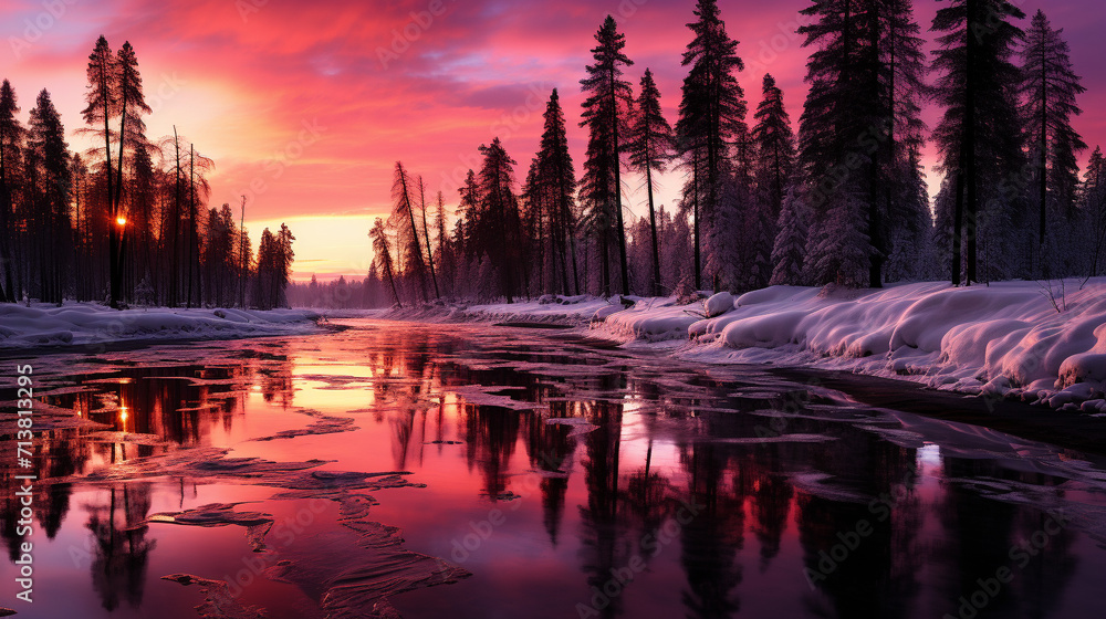 Obraz premium sunset over the river