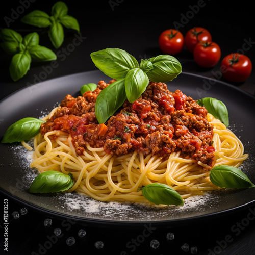plate of spaghetti with meat sauce, Generate AI.