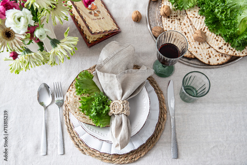 Table served for Passover (Pesach)