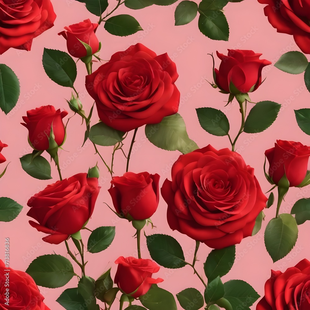 Valentine's Day Concept Red roses flower on red background. Copy space. Flower frame. Top view. High quality photo. Generative AI Valentine's Day Concept Red roses flower on red background. Copy space. Flower frame. Top view. High quality photo. Generative AI