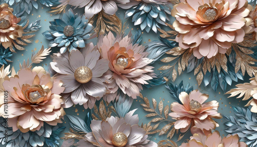 Wallpaper Mural water color floral 3d structure wallpaper pattern, digital amazing background with glitter balls and diamonds and jewelry , ceramic tile, carpet, cover, interior. Torontodigital.ca