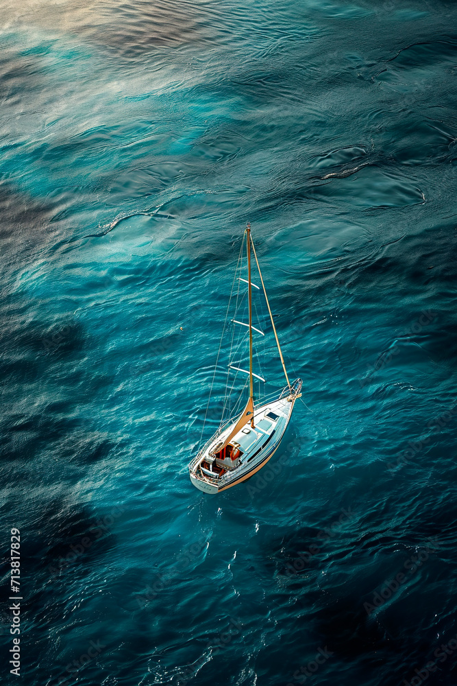 Fototapeta premium Generative AI background illustration of a sailboat in a calm sea