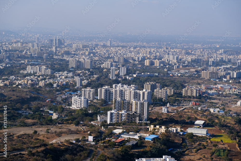 19 January 2024, Cityscape Skyline, Cityscape of Pune city view from Bopdev Ghat, Pune, Maharashtra, India. 19 January 2024, Cityscape Skyline, Cityscape of Pune city view from Bopdev Ghat, Pune, Maharashtra, India.