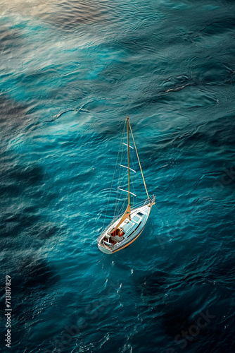 Generative AI background illustration of a sailboat in a calm sea © Eduardo Lopez