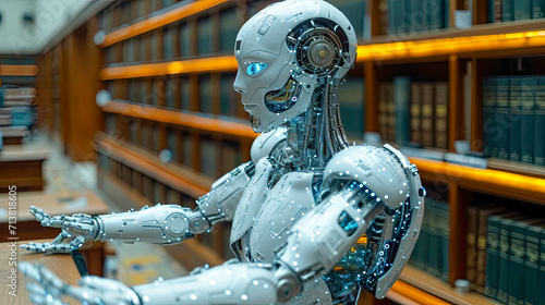 Robot and scale of justice in the library