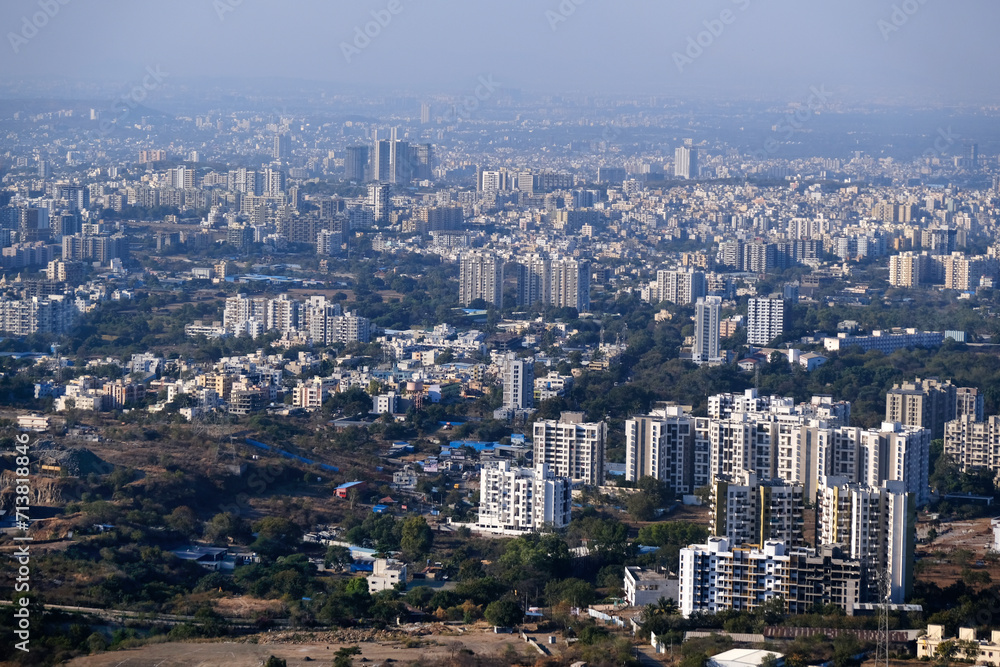 19 January 2024, Cityscape Skyline, Cityscape of Pune city view from Bopdev Ghat, Pune, Maharashtra, India.