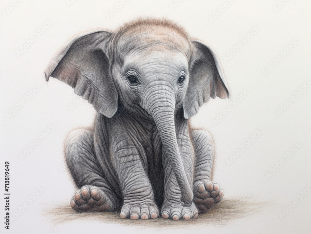 there is a drawing of an elephant sitting down with its trunk up ...