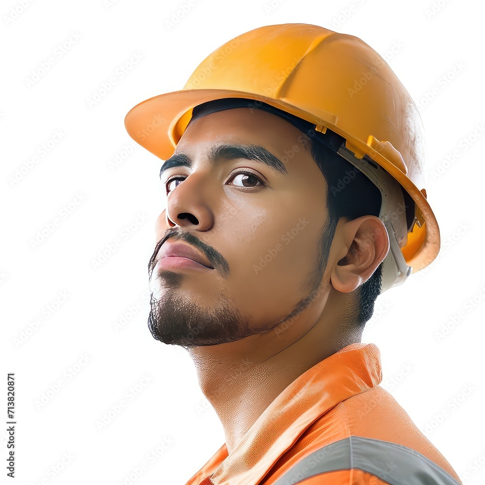 Portrait of a young handsome man in a construction helmet on a white background Portrait of a young handsome man in a construction helmet on a white background