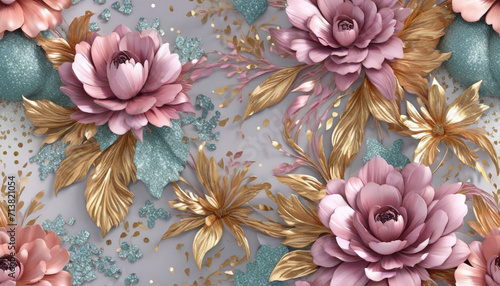 water color floral 3d structure wallpaper pattern, digital amazing background with glitter balls and diamonds and jewelry , ceramic tile, carpet, cover, interior.