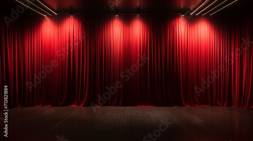 Vibrant red stage curtain in spotlight, enhancing the ambience for an exhilarating theatrical show