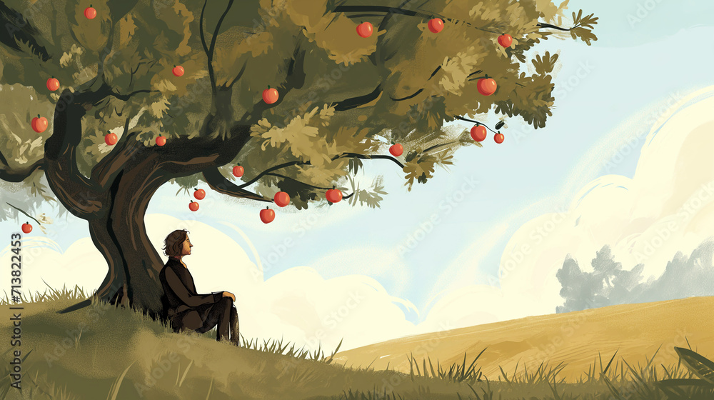 Illustration Isaac Newton discovered Newton's law of universal ...