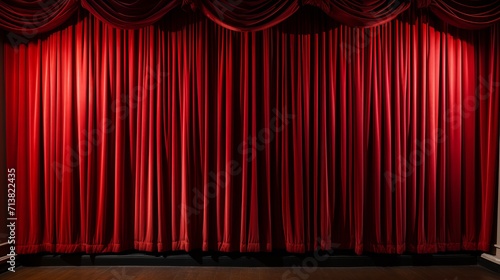 Closed red stage curtain in spotlight  setting the scene for spectacular performance
