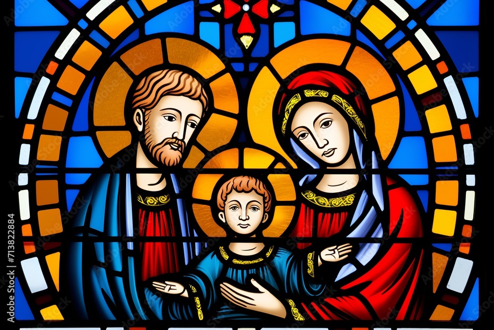 Holy family. jesus, mary, joseph in traditional nativity scene, religious christmas symbol