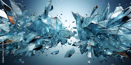 Glass Shards Explode and Shatter in the Air. Broken Glass with Mesmerizing Cracks Effect photo