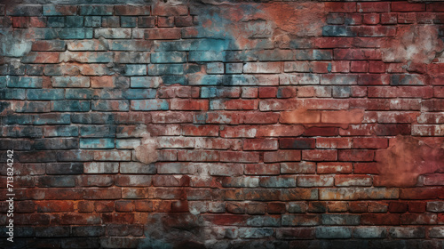 Brick wall background  rich colorful grunge texture or pattern for design. Generative ai